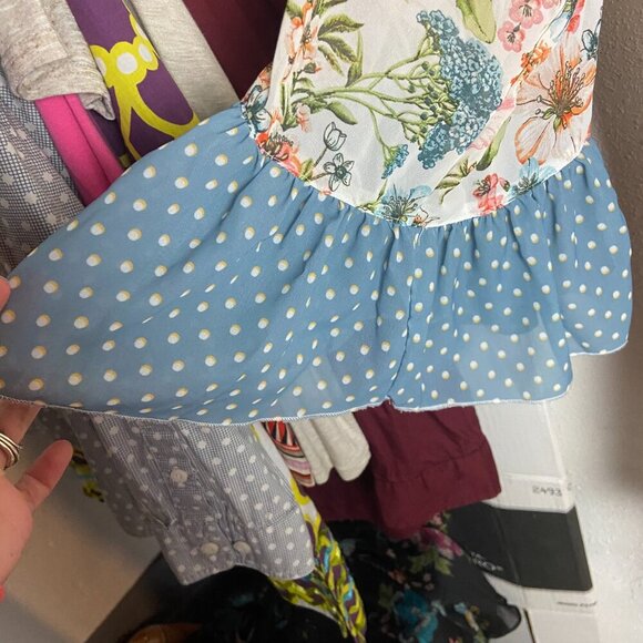 Mystree Size M Kimono Duster Longlined Floral Polka Dots Open Front Boho Hippie - Picture 3 of 6